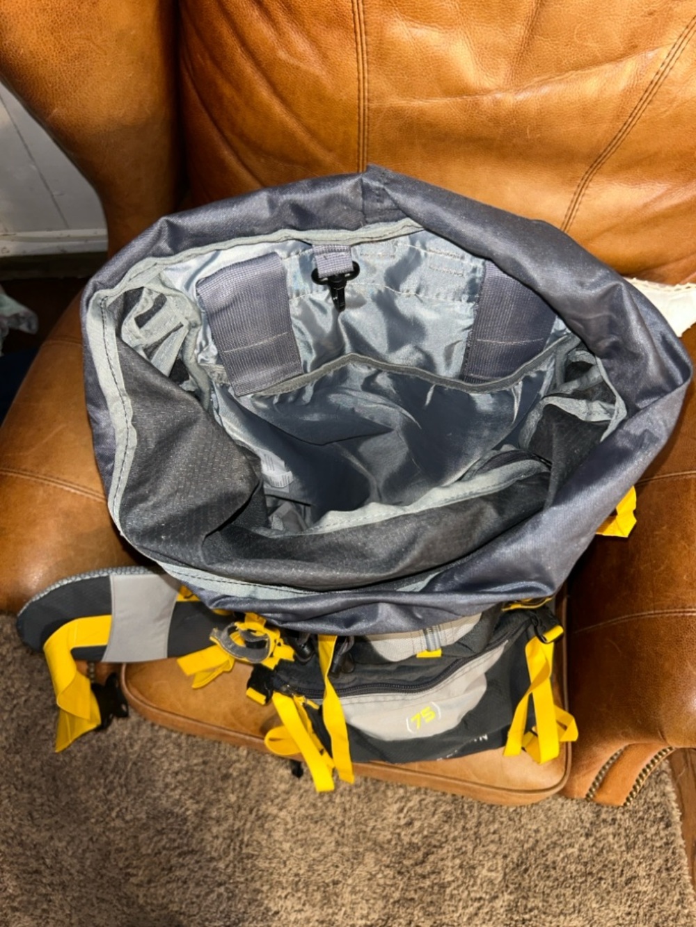 75L Men's Hiking Backpack - Black & Gray with Yellow Accents - Picture 5 of 5